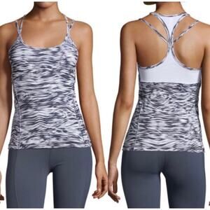 Alo Yoga Strappy Racerback Tank Top Black White Print Size Large